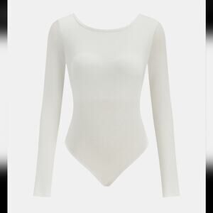 NWT, Commense • Bra Free Elegant White Long Sleeve Backless Bodysuit, Size Small